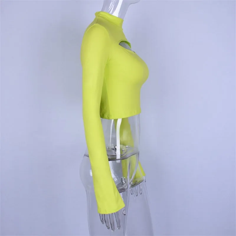 Women's Spring/Autumn Long-Sleeved Hollow Out Bodycon T-Shirt