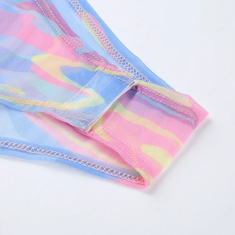 Women's Spring/Summer Long-Sleeved Multicolor Mesh Bodysuit