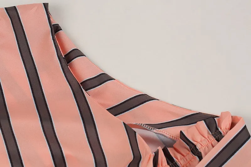 Women's Spring/Summer One-Shoulder Long-Sleeved Striped Chiffon Blouse