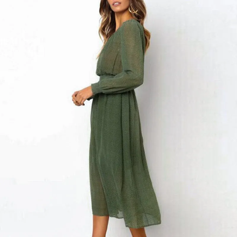 Women's Summer A-Line Long O-Neck Dress
