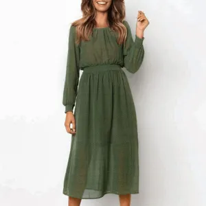 Women's Summer A-Line Long O-Neck Dress
