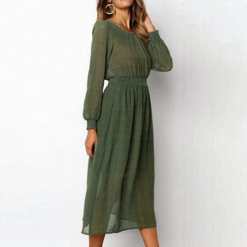 Women's Summer A-Line Long O-Neck Dress