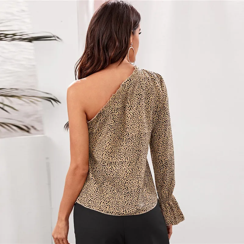 Women's Summer Asymmetrical Polyester Blouse With Ruffles