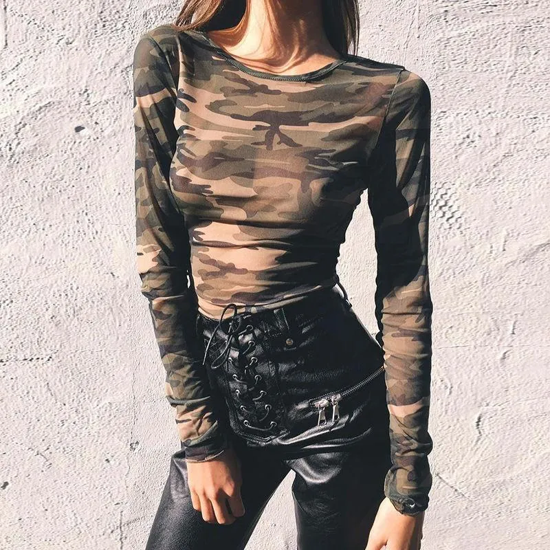 Women's Summer Camouflage Mesh Long-Sleeved Bodycon Dress
