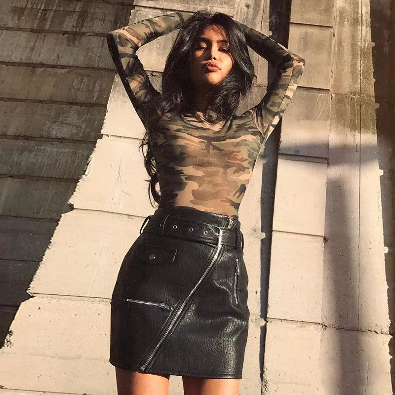 Women's Summer Camouflage Mesh Long-Sleeved Bodycon Dress