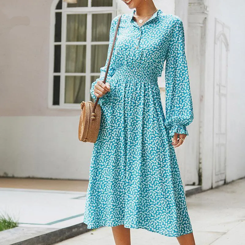 Women's Summer Casual A-Line Long-Sleeved Maxi Dress