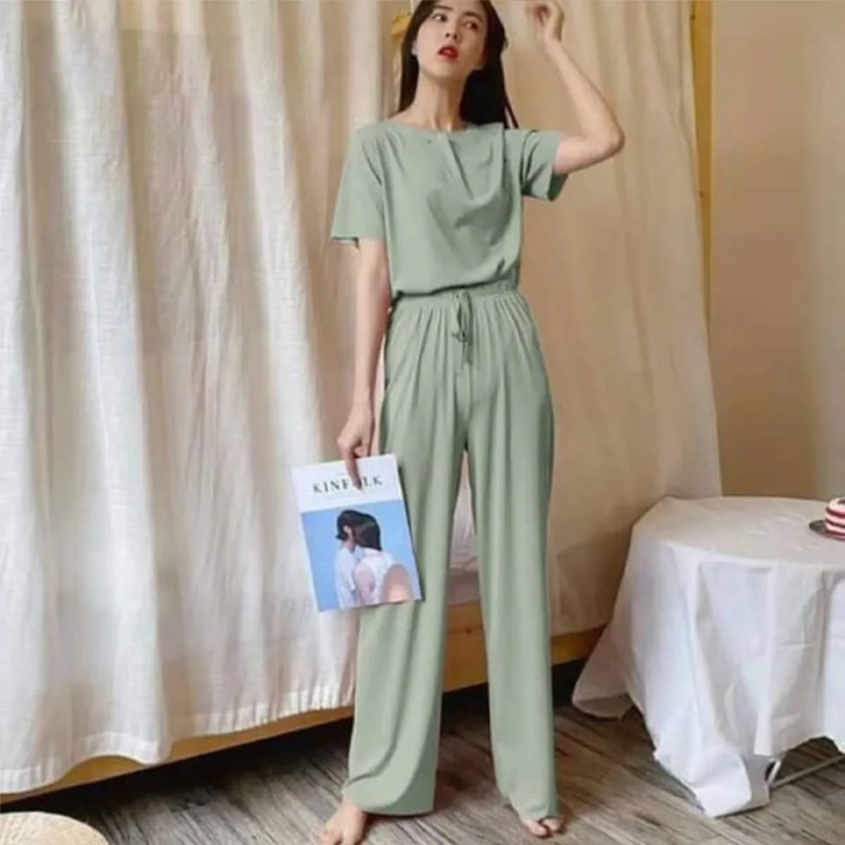 Women's Summer Cool Ice Silk Loose Pajama Homewear-SP205