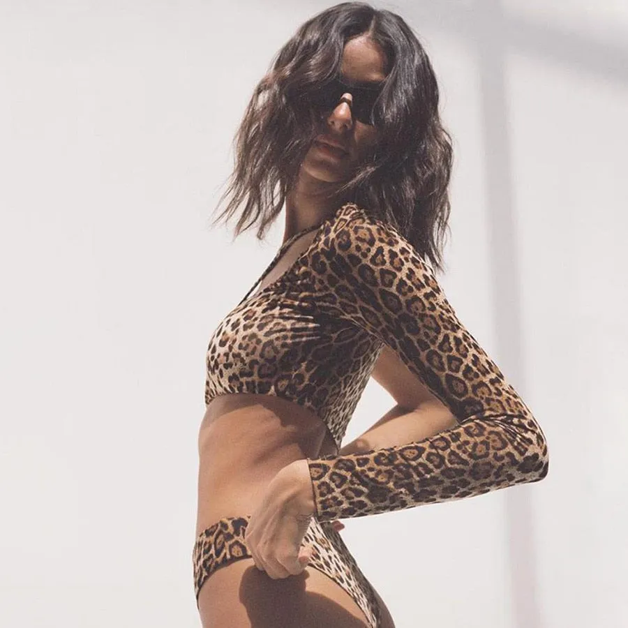 Women's Summer Hollow Out One-Shoulder Bodysuit With Leopard Pattern