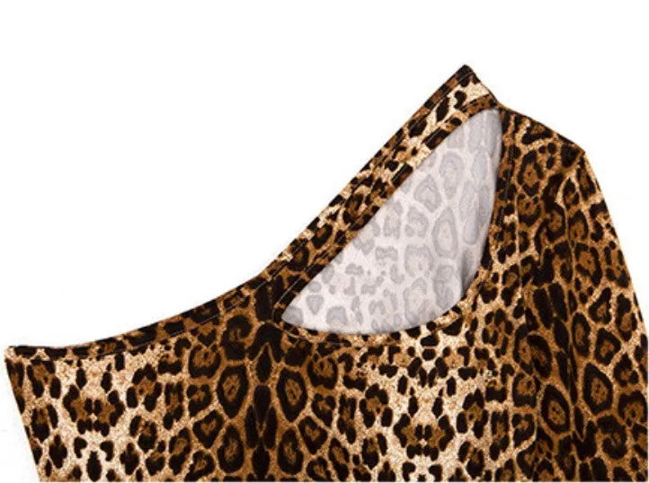 Women's Summer Hollow Out One-Shoulder Bodysuit With Leopard Pattern