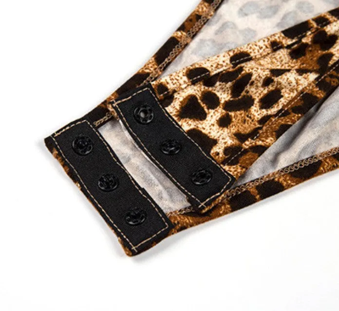 Women's Summer Hollow Out One-Shoulder Bodysuit With Leopard Pattern