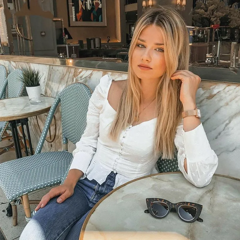 Women's Summer Long Sleeve Blouse With Square Neck