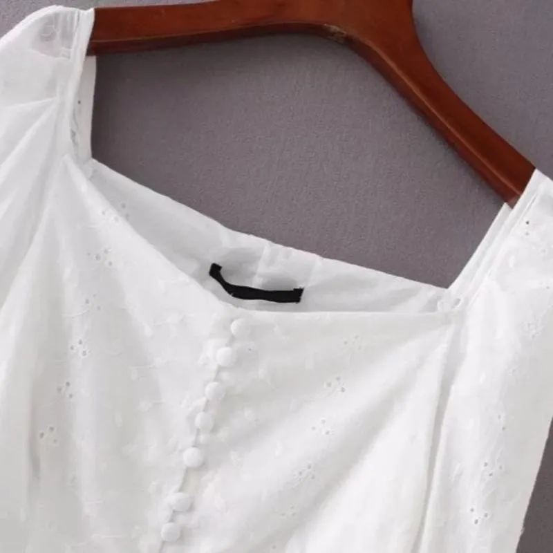 Women's Summer Long Sleeve Blouse With Square Neck