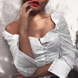Women's Summer Long Sleeve Blouse With Square Neck