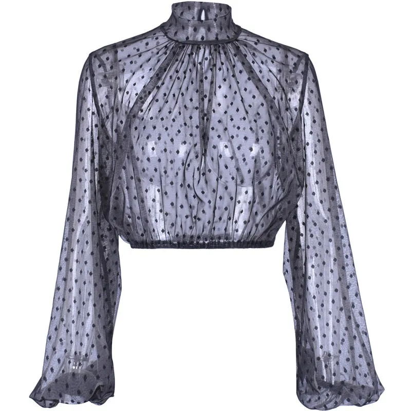 Women's Summer Mesh Lantern Long-Sleeved Blouse With Dots