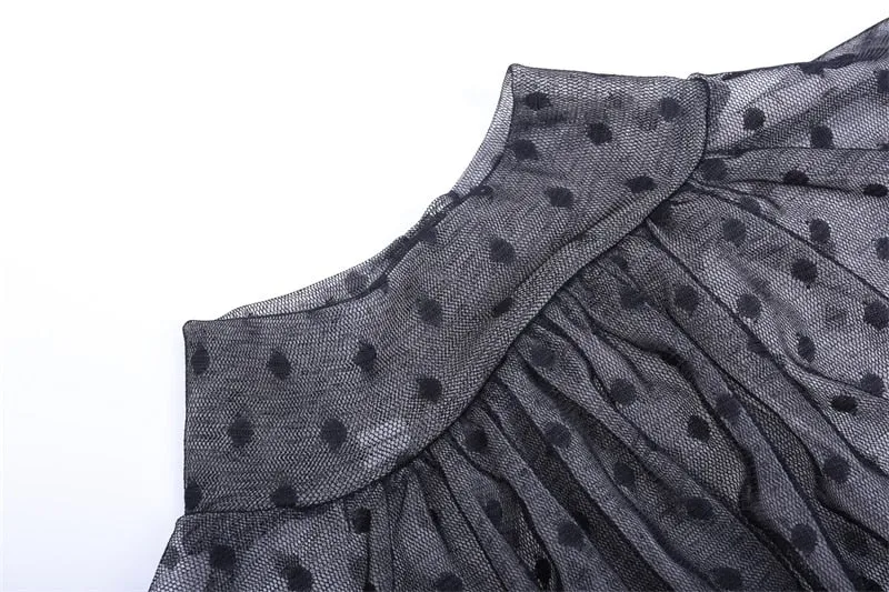 Women's Summer Mesh Lantern Long-Sleeved Blouse With Dots