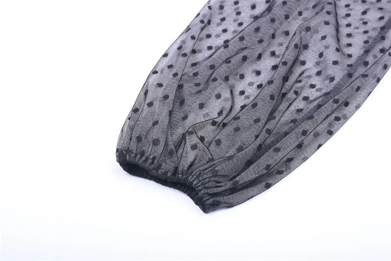 Women's Summer Mesh Lantern Long-Sleeved Blouse With Dots