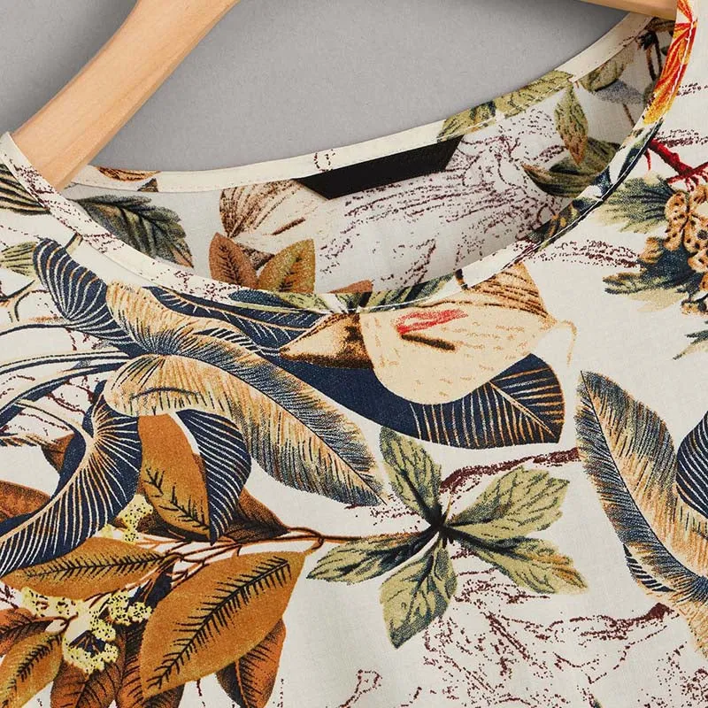 Women's Summer O-Neck Rayon Short-Sleeved Blouse With Print