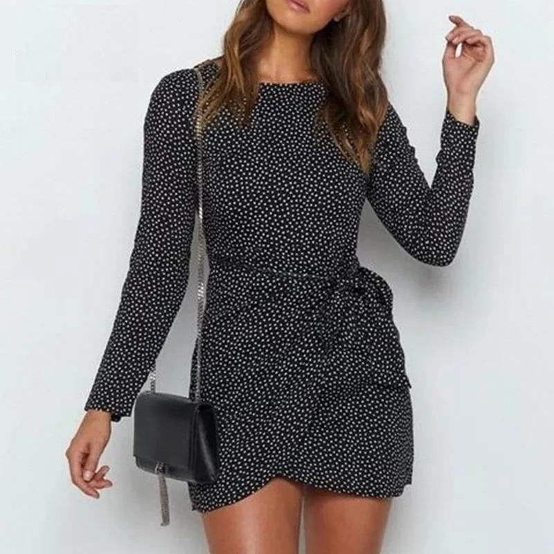 Women's Summer O-Neck Ruffled Long-Sleeved Mini Dress