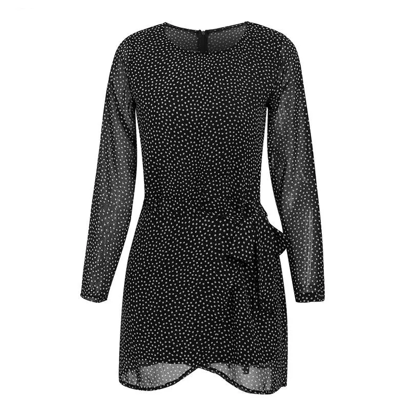 Women's Summer O-Neck Ruffled Long-Sleeved Mini Dress