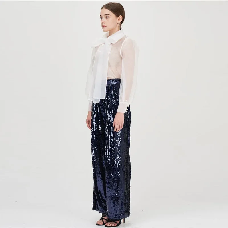 Women's Summer Polyester Mesh Puff-Sleeved Blouse