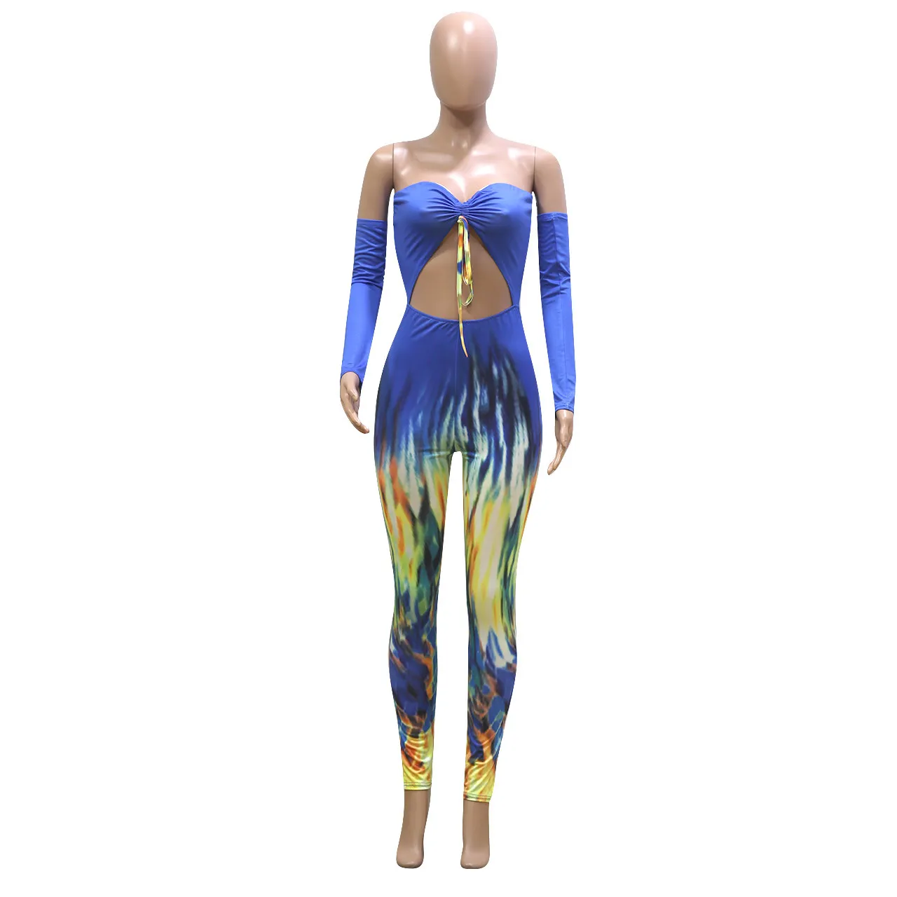 Women's Summer Polyester Off-Shoulder Jumpsuit With Print