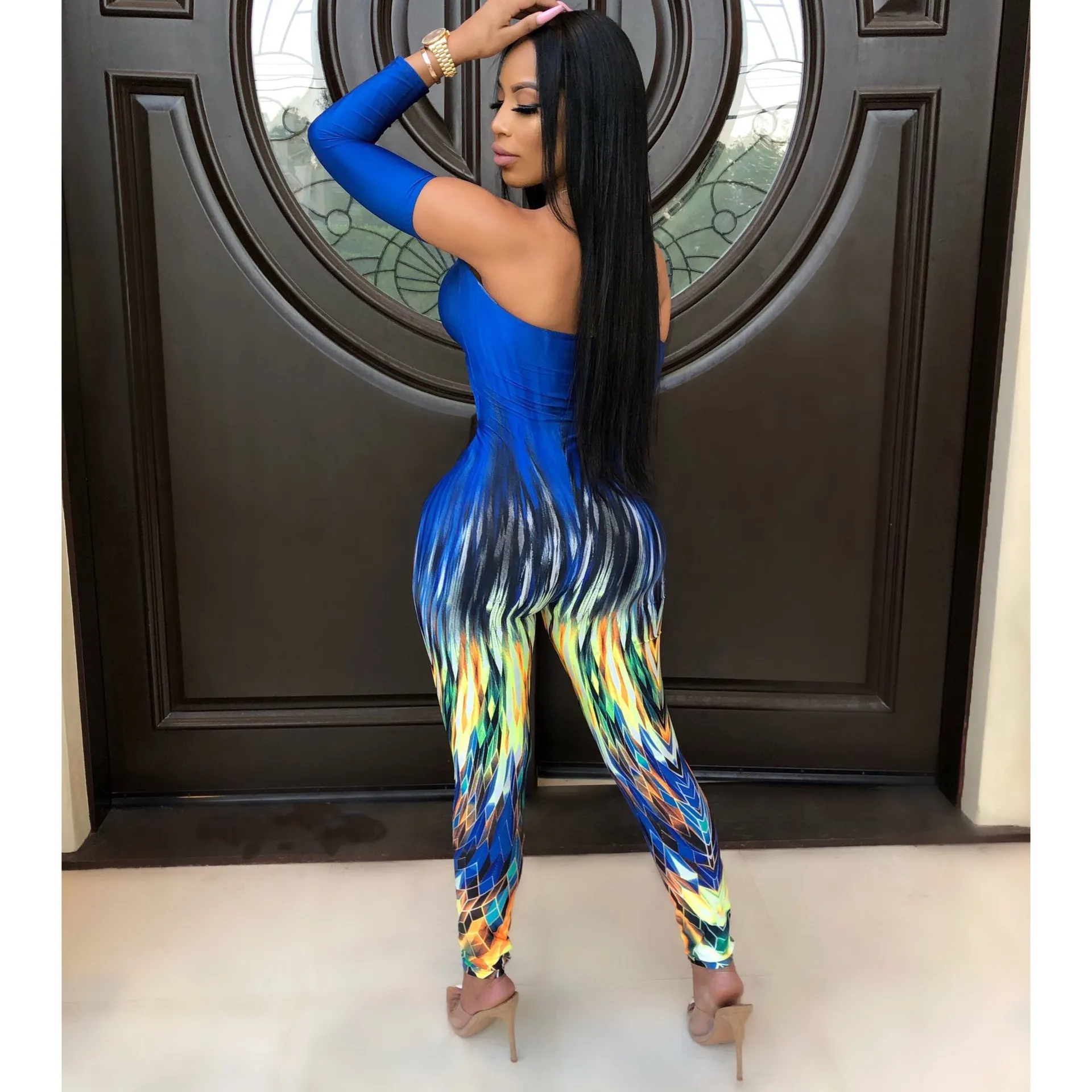 Women's Summer Polyester Off-Shoulder Jumpsuit With Print