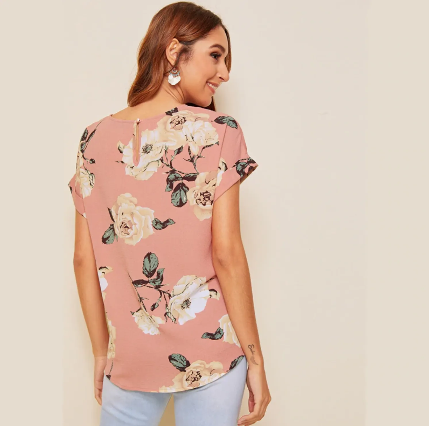 Women's Summer Short-Sleeve Blouse With Floral Print