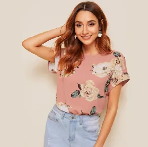 Women's Summer Short-Sleeve Blouse With Floral Print