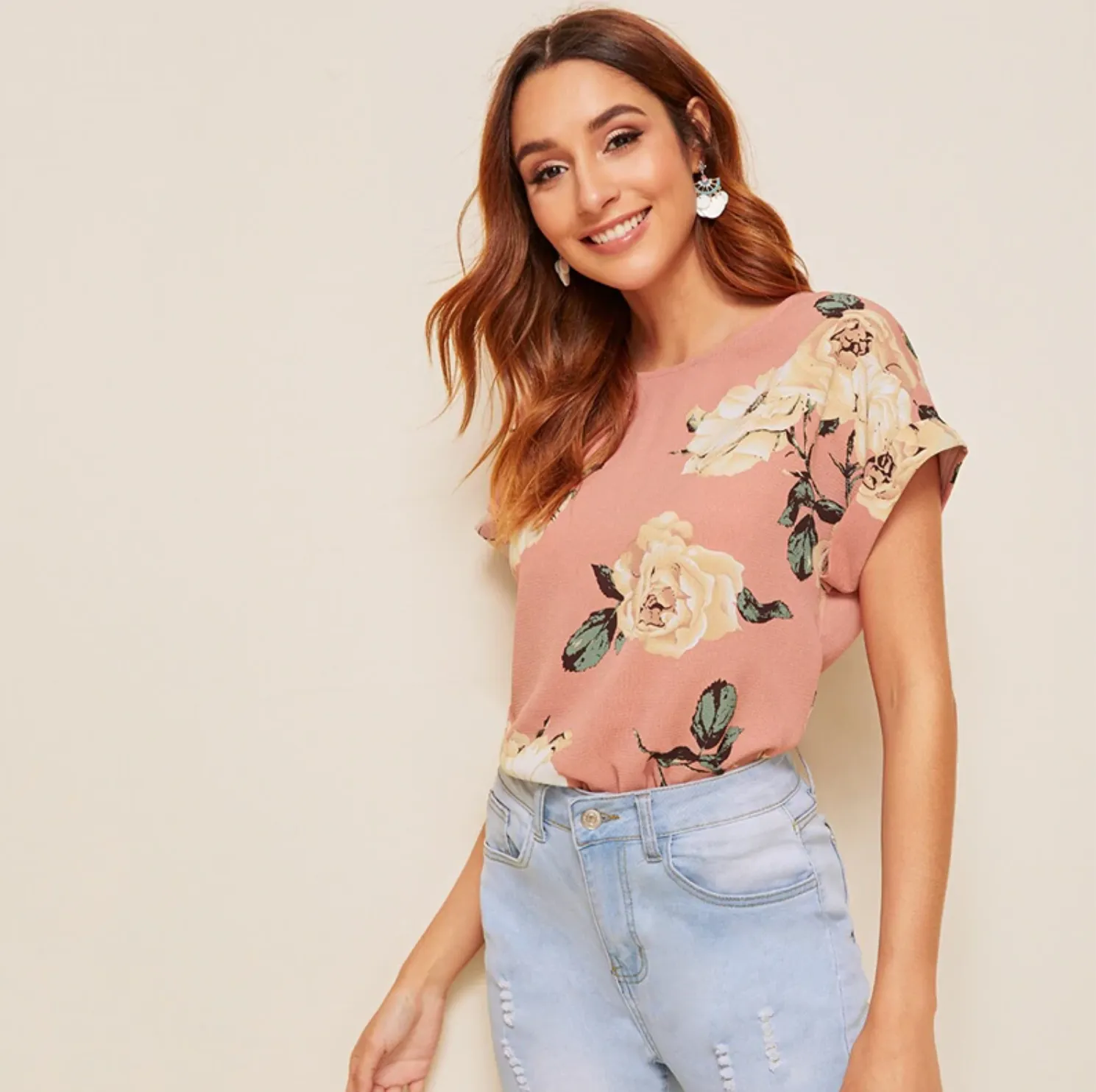 Women's Summer Short-Sleeve Blouse With Floral Print