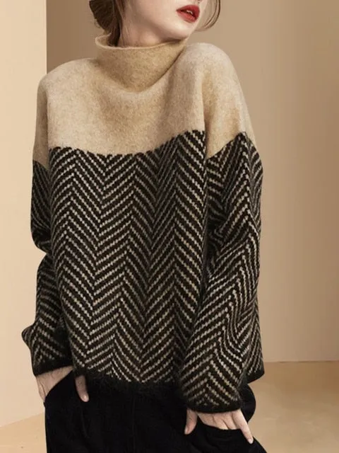 Women's Thickened Polo/Turtle Neck Sweater – Loose-Fit Slimming Style for Fall/Winter 2025, Warm Base Layer Top, New Arrival Korea
