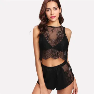 Women's Top & Shorts With Floral Lace