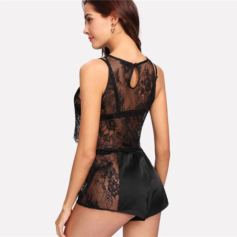 Women's Top & Shorts With Floral Lace