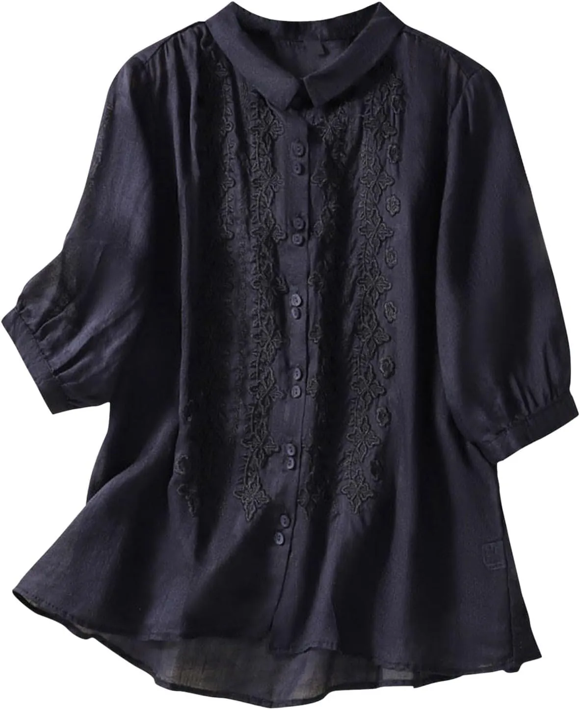Womens Tops Long Sleeve Short Sleeved Shirt Bat Sleeves Large Size Loose Waisted Cotton Button Down Shirts for