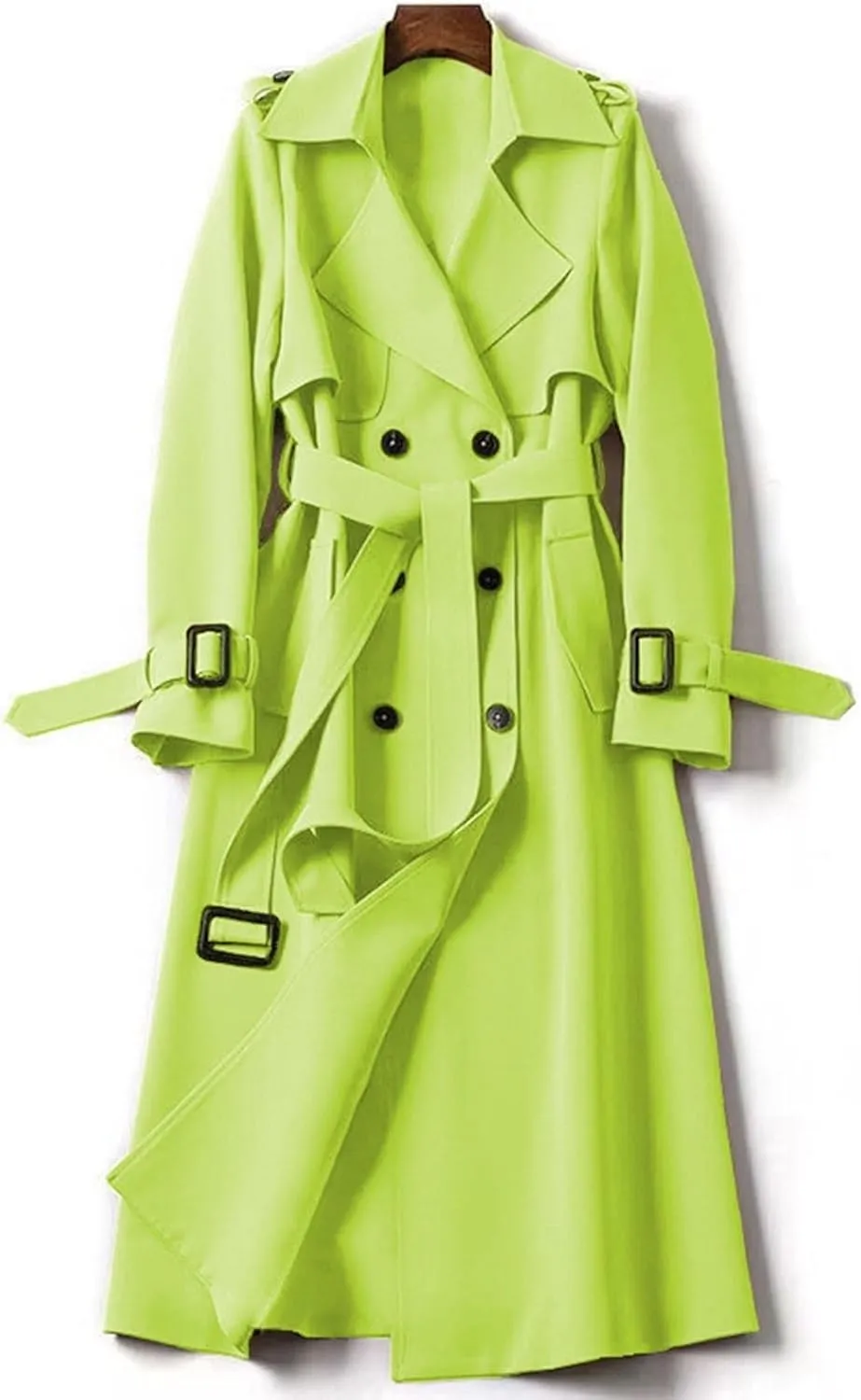 Women's Trench Coat Long Double Breasted Jacket Classic Elegant Windproof Lapel Overcoat with Belt Fall Winter Outwear