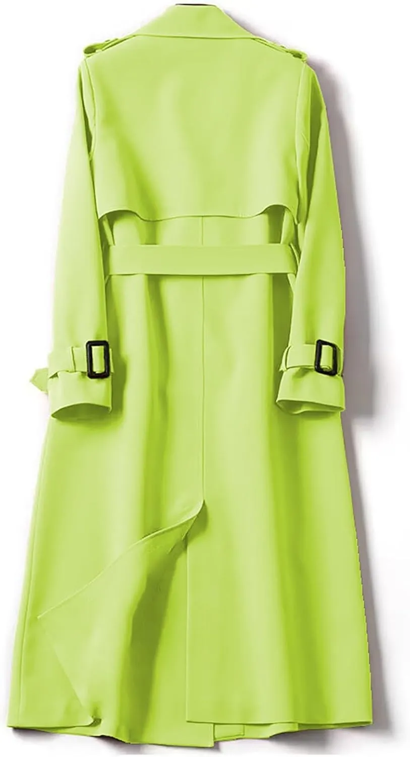 Women's Trench Coat Long Double Breasted Jacket Classic Elegant Windproof Lapel Overcoat with Belt Fall Winter Outwear