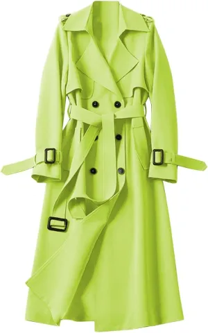 Women's Trench Coat Long Double Breasted Jacket Classic Elegant Windproof Lapel Overcoat with Belt Fall Winter Outwear
