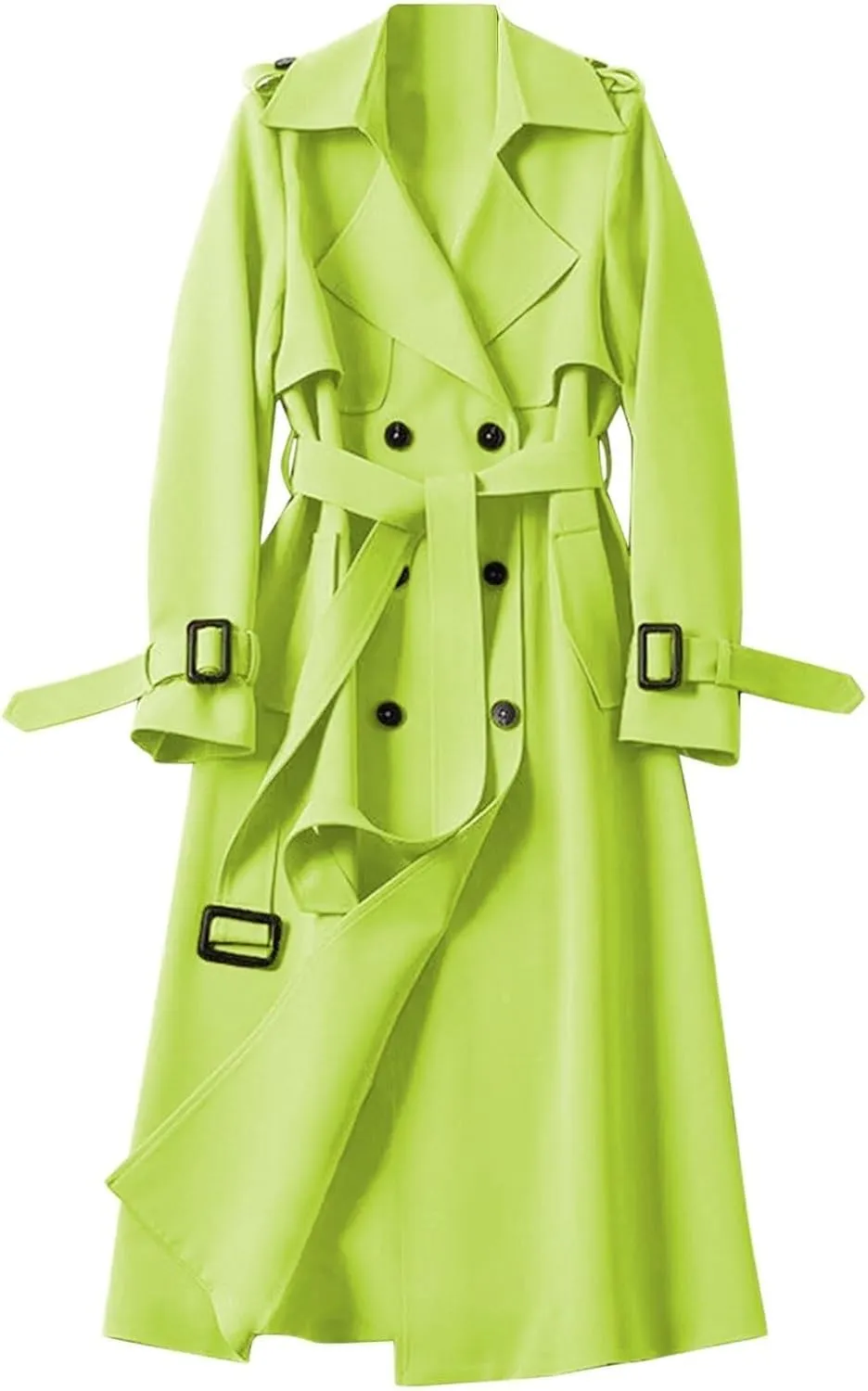 Women's Trench Coat Long Double Breasted Jacket Classic Elegant Windproof Lapel Overcoat with Belt Fall Winter Outwear