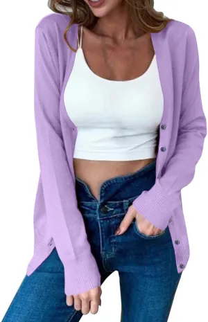 Women's V Neck Button Down Knitwear Sweaters Cardigan Classic Solid Color Casual Long Sleeve Soft Basic Knit Tops 2025
