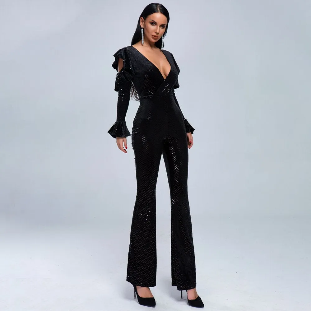 Women's V-Neck Long-Sleeve Romper
