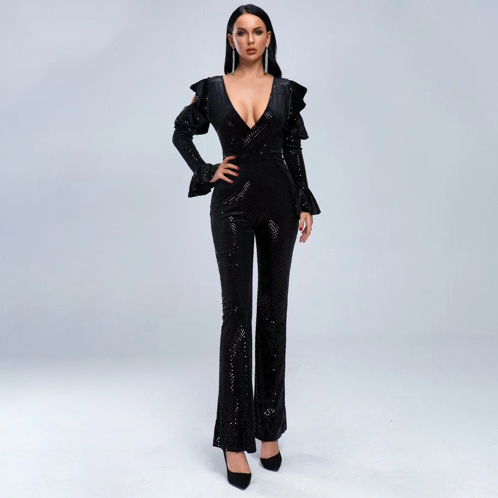 Women's V-Neck Long-Sleeve Romper