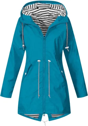 Womens Waterproof Rain Jacket Lightweight Midi Raincoat Lined Rain Coat Outdoor Hooded Soft Lightweight Windbreaker