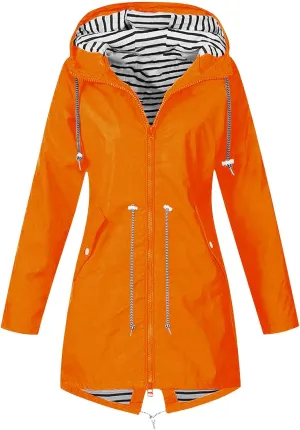 Womens Waterproof Rain Jacket Lightweight Midi Raincoat Lined Rain Coat Outdoor Hooded Soft Lightweight Windbreaker
