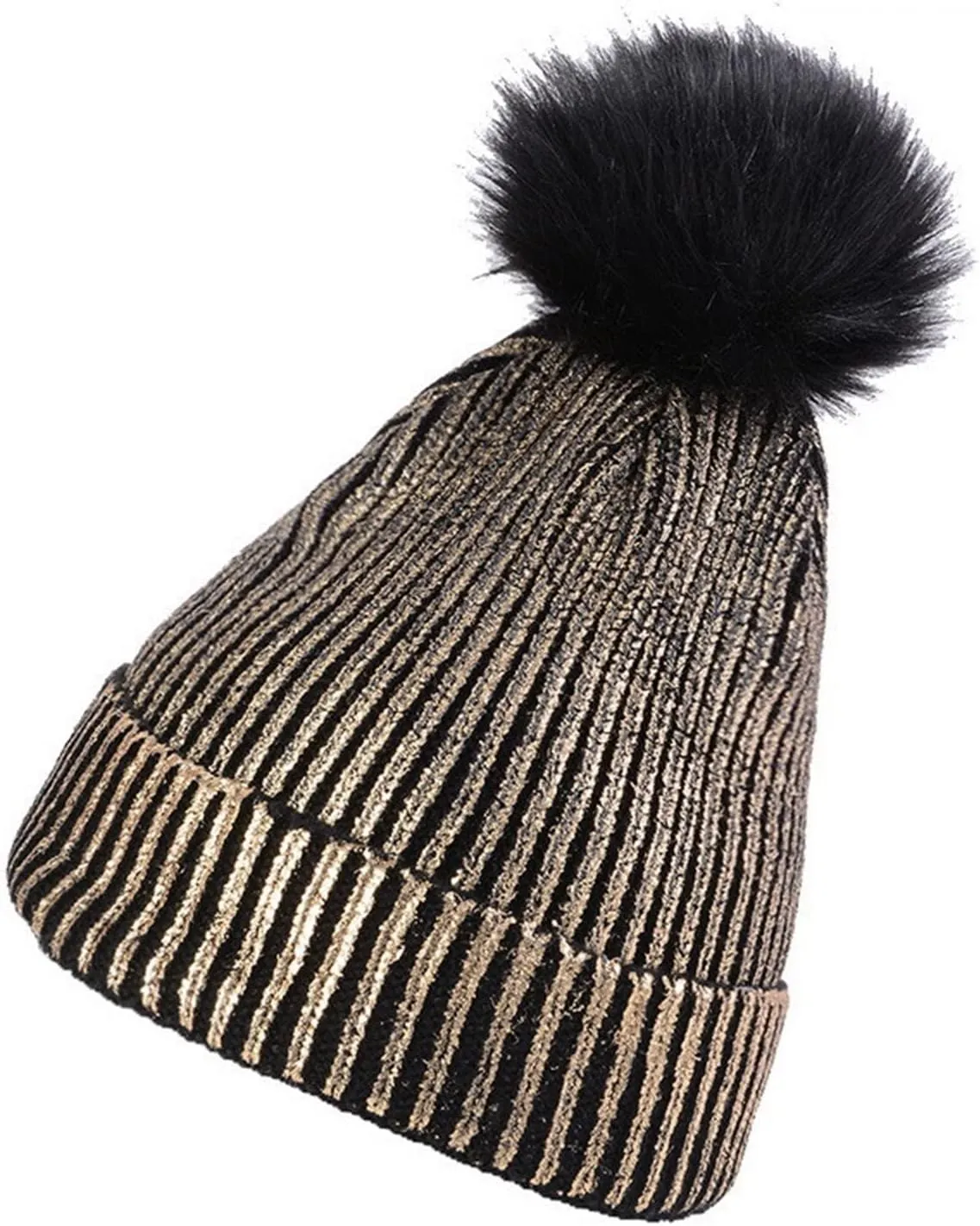 Women's Winter Beanie Cotton Lined Knit Fur Pom Skull Beanie Hat Beanie for Cold Weather
