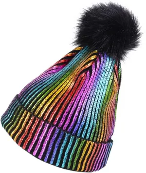 Women's Winter Beanie Cotton Lined Knit Fur Pom Skull Beanie Hat Beanie for Cold Weather