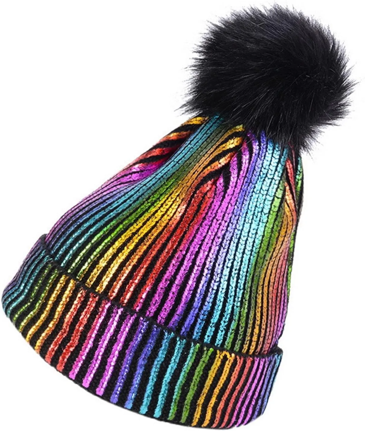 Women's Winter Beanie Cotton Lined Knit Fur Pom Skull Beanie Hat Beanie for Cold Weather