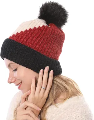 Womens Winter Beanie Hat Fashion Knit Warm Skull Cap with Pom Pom Beanie for Women