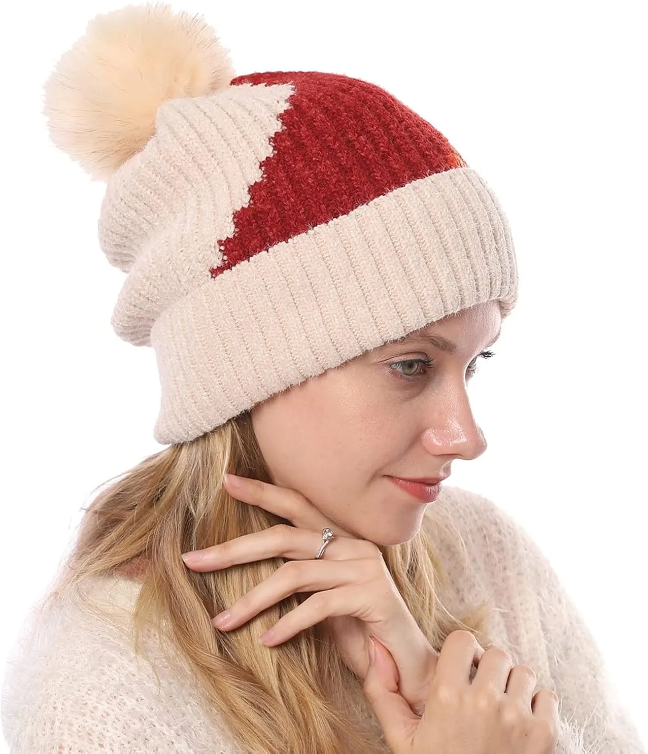 Womens Winter Beanie Hat Fashion Knit Warm Skull Cap with Pom Pom Beanie for Women