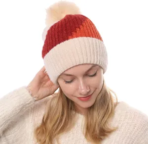 Womens Winter Beanie Hat Fashion Knit Warm Skull Cap with Pom Pom Beanie for Women