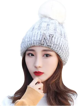 Womens Winter Beanie Hat Fashion Knit Warm Skull Cap with Pom Pom Snow Cuff Beanie Ski Cap