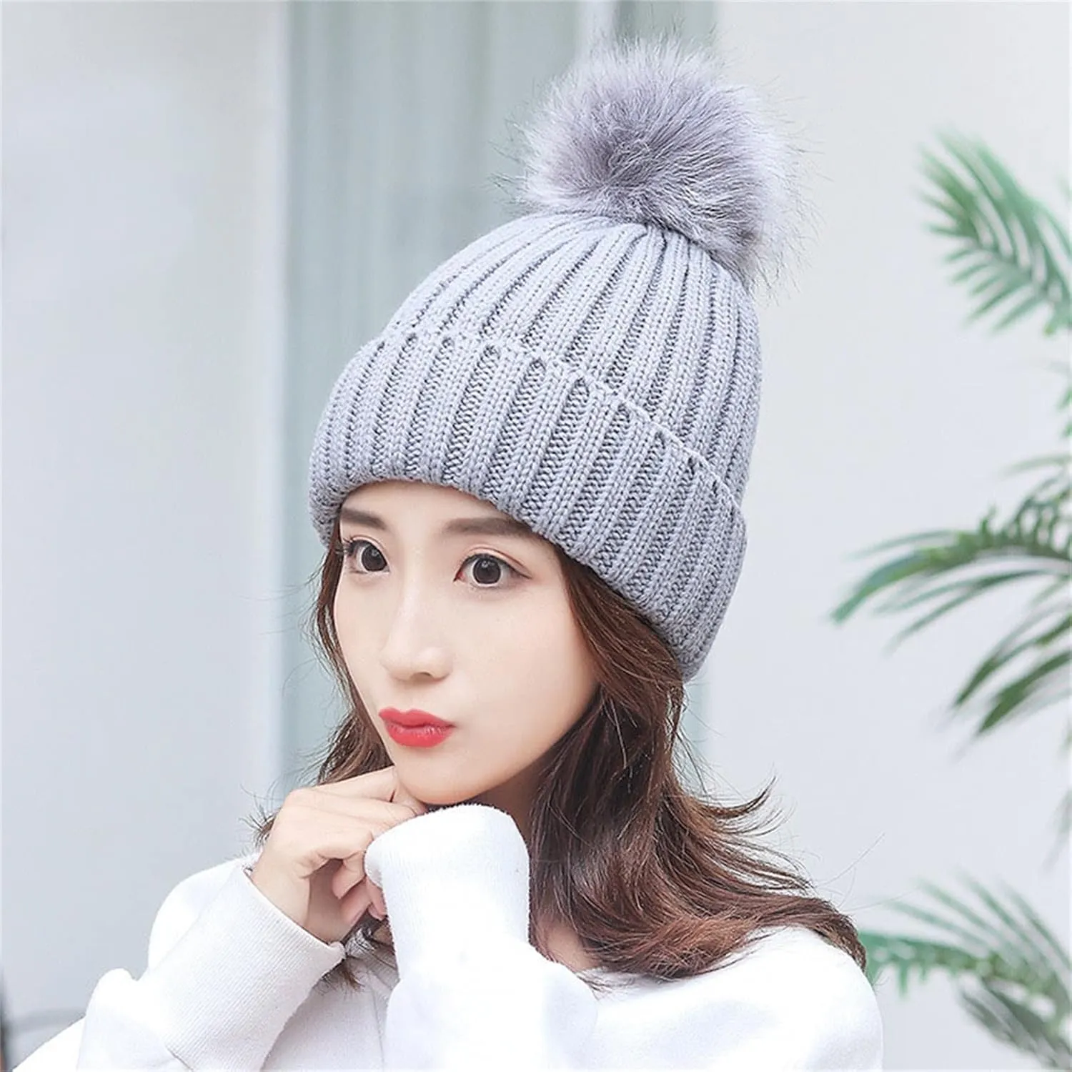 Womens Winter Beanie Hat Fashion Knit Warm Skull Cap with Pom Pom Thick for Cold Weather
